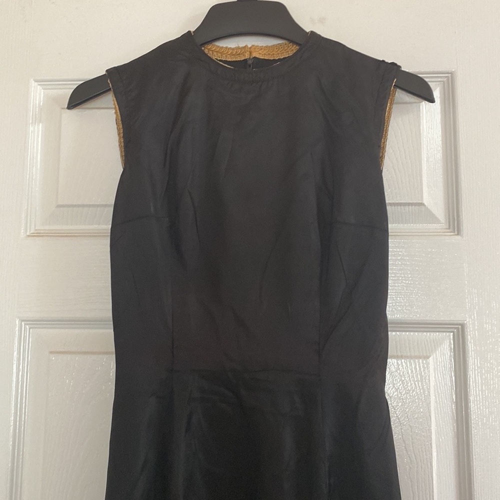 VTG 1960’s Black Linen Wiggle Dress Gold Trim - Picture 11 of 14